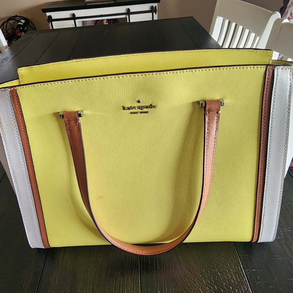 Yellow and White color block Kate Spade Purse